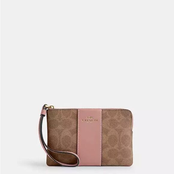 Coach SMALL WRISTLET IN COLORBLOCK SIGNATURE CANVAS NWT in packaging‎